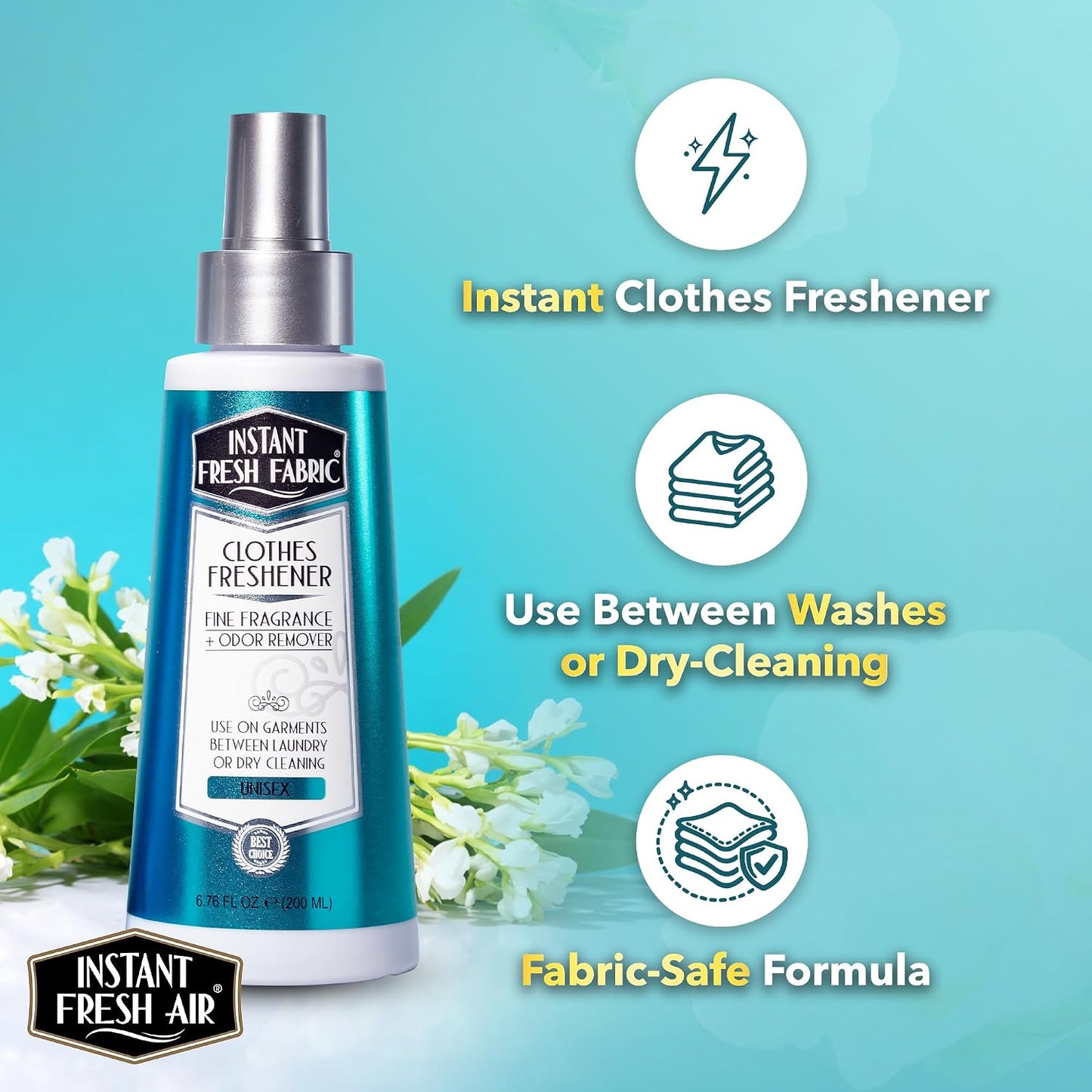 Fabric Freshener Spray & Deodorizer Odor Eliminator - Works Instantly with Noxban™ - Eco-Friendly Fabric Refresher & Odor Neutralizer - Safe for Garments, Linens, Bedding - Unisex