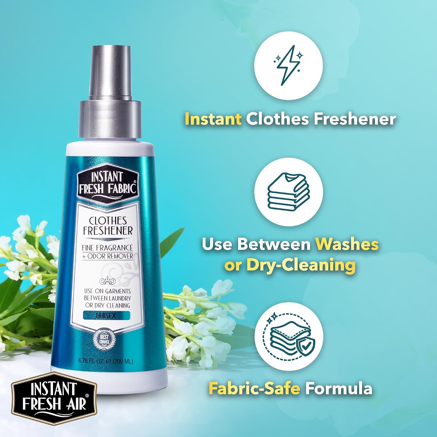 Fabric Freshener Spray & Deodorizer Odor Eliminator - Works Instantly with Noxban™ - Eco-Friendly Fabric Refresher & Odor Neutralizer - Safe for Garments, Linens, Bedding - Unisex