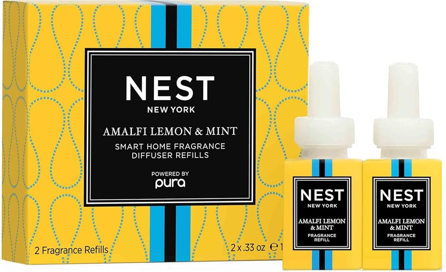 NEST New York Smart Home Fragrance Diffuser Refill Smart Vials, Amalfi Lemon & Mint - Set of 2 - Designed for NEST x Pura 3 and NEST x Pura 4 Diffusers - Cruelty Free, Vegan