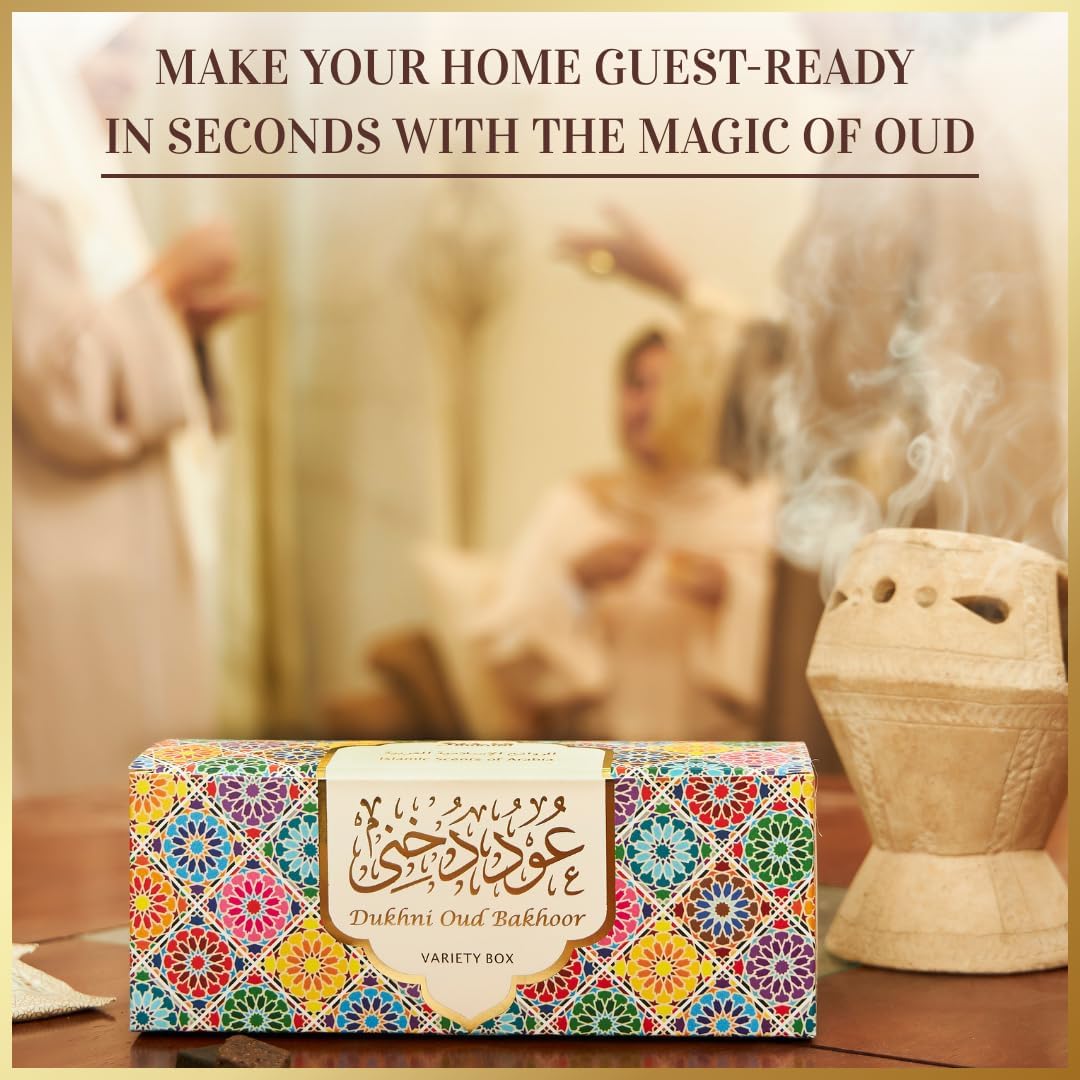 Oud Bakhoor Variety Box by Dukhni | Assorted Box | 30 Pieces Bakhoor | Gift Set & Refill Kit | Arabic Incense | Islamic Gifts, Eid & Ramadan Gift | Luxurious, Long Lasting