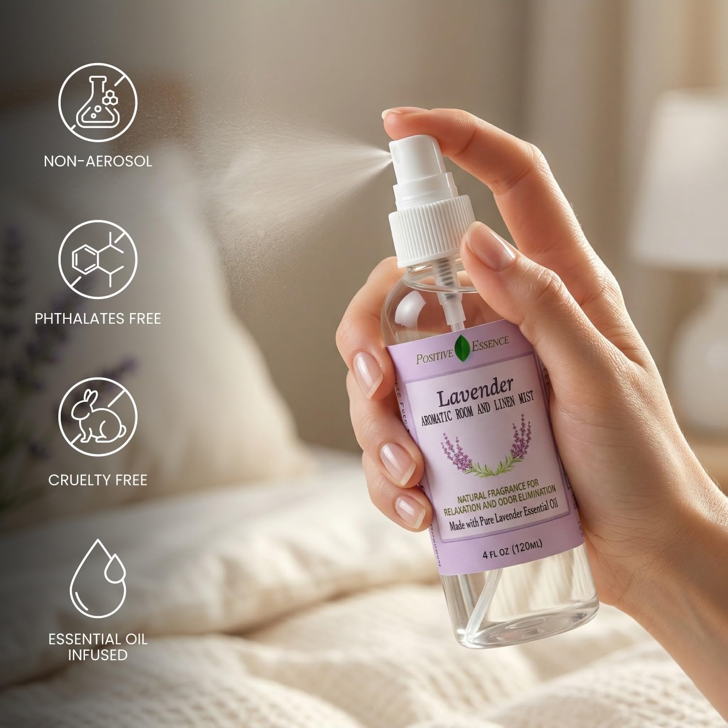 Lavender Room and Pillow Spray, Natural Aromatherapy Sleep Spray with Lavender Essential Oil for Relaxation, Fabric & Bedding Mist, Non-Aerosol Odor Neutralizer