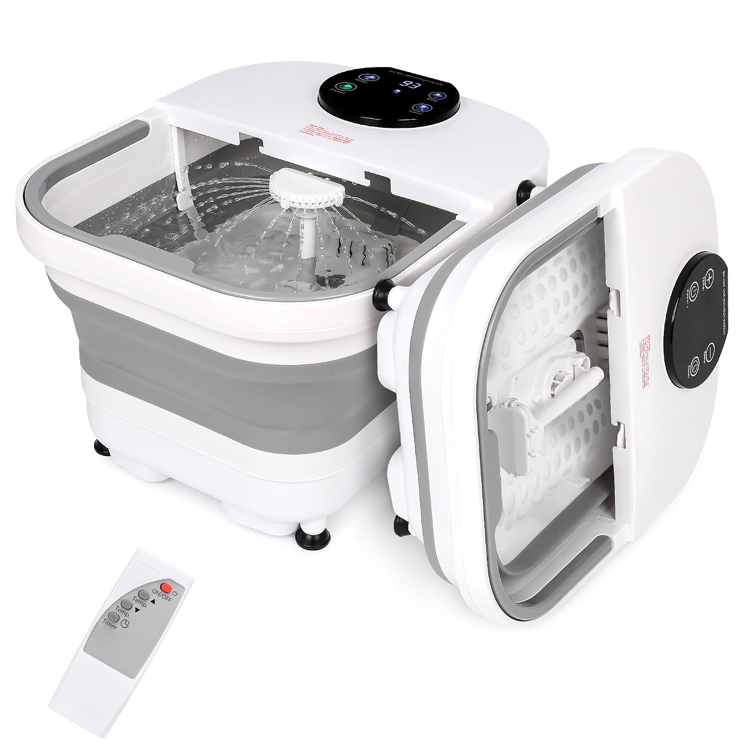 H&B Luxuries Collapsible Foot Spa Massager with Heat and Shower, Feet Bath for Stress Relief, Foot Soaking Tub with LED Display & Remote Control, Electric Feet Massager, Gray