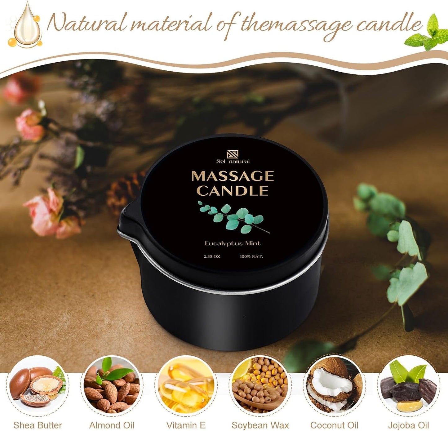 6 Pack Massage Oil Candles 2.35 oz Low Temp Soy Massage Candles 6 Scent Spa Therapy Body Oil Home Valentine's Day Gift for Relaxation, Couples, or Self-Care