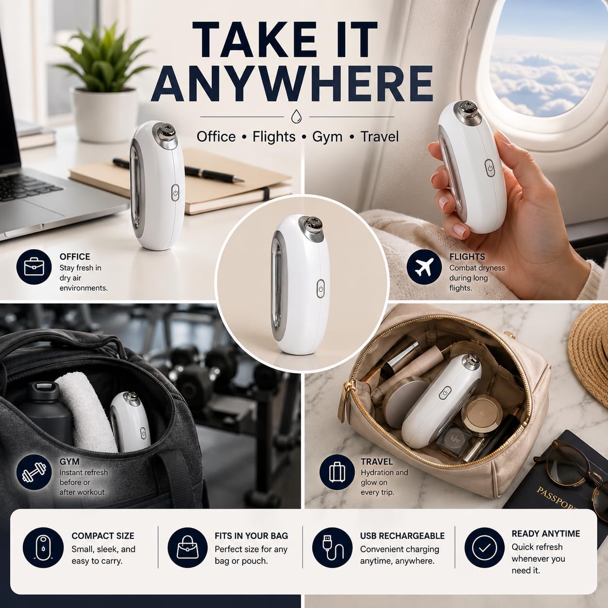 Facial Steamer Nano Mist – Portable USB Rechargeable Face Mister for Hydrated Glowing Skin – Ultra Fine Cold Mist for Makeup Settings, Dry Skin & Travel Beauty Device,