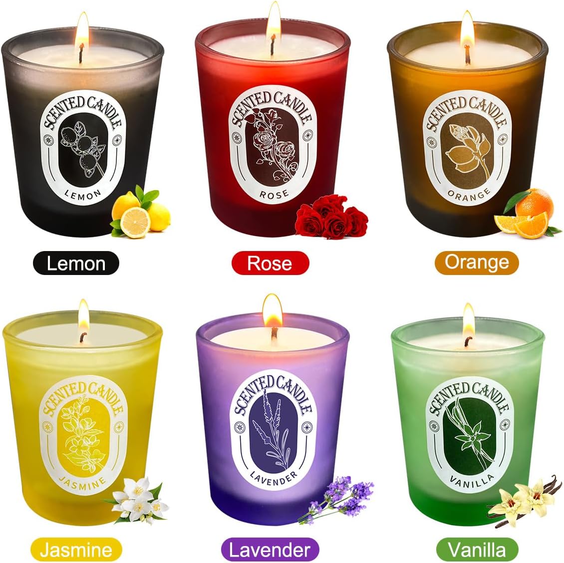 Scented Candles Gift Set of 12 Pack, Glass Jar Candles for 6 Scented, Long Lasting Soy Wax Aromatherapy Candle Set, Best Gifts with Gift Box for Every One