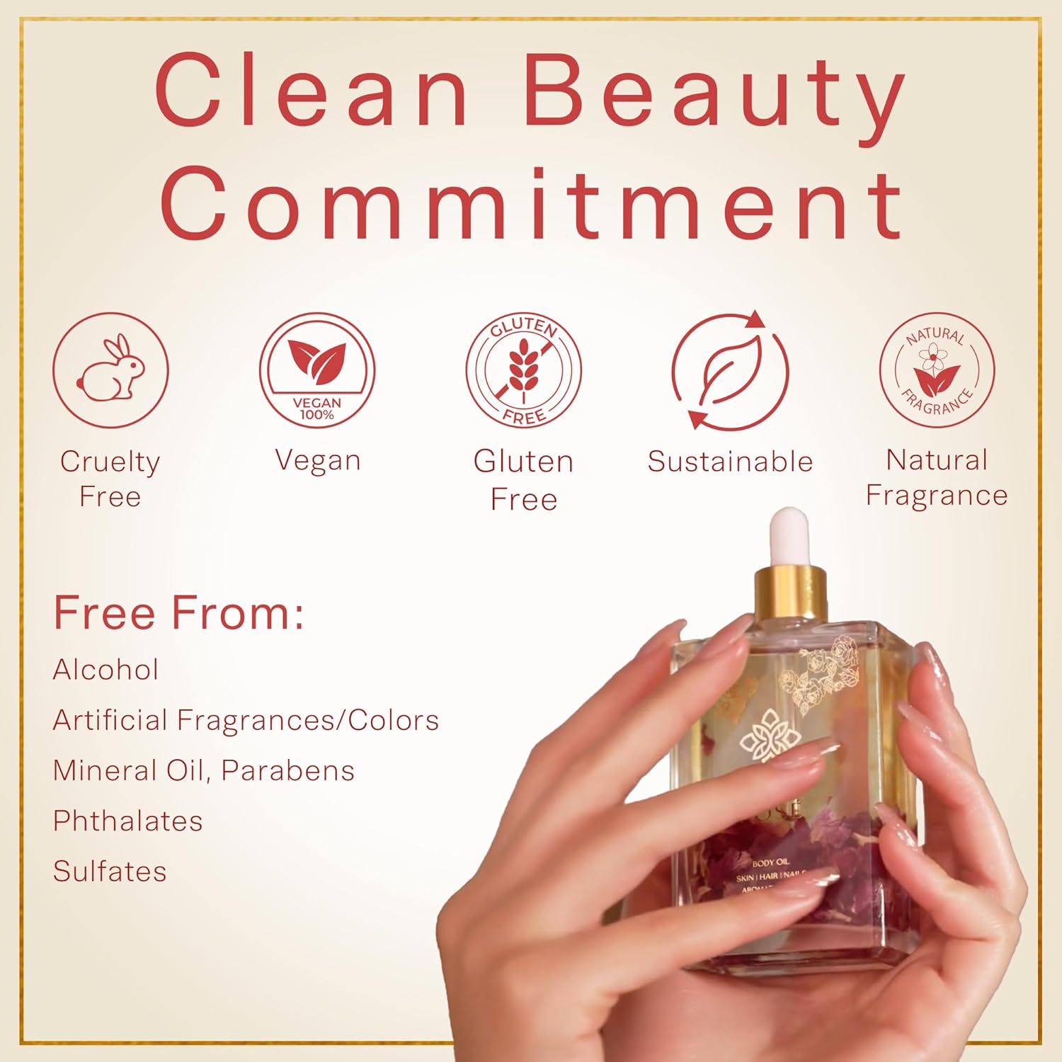 SAFA Rosé Oil - Organic Multi Use Body, Hair & Face Oil | Bulgarian Rose, Moroccan Argan, Vitamin E, Sweet Almond | After Shower Hydrating Oil | Naturally Scented for Women & Men 4 Fl Oz