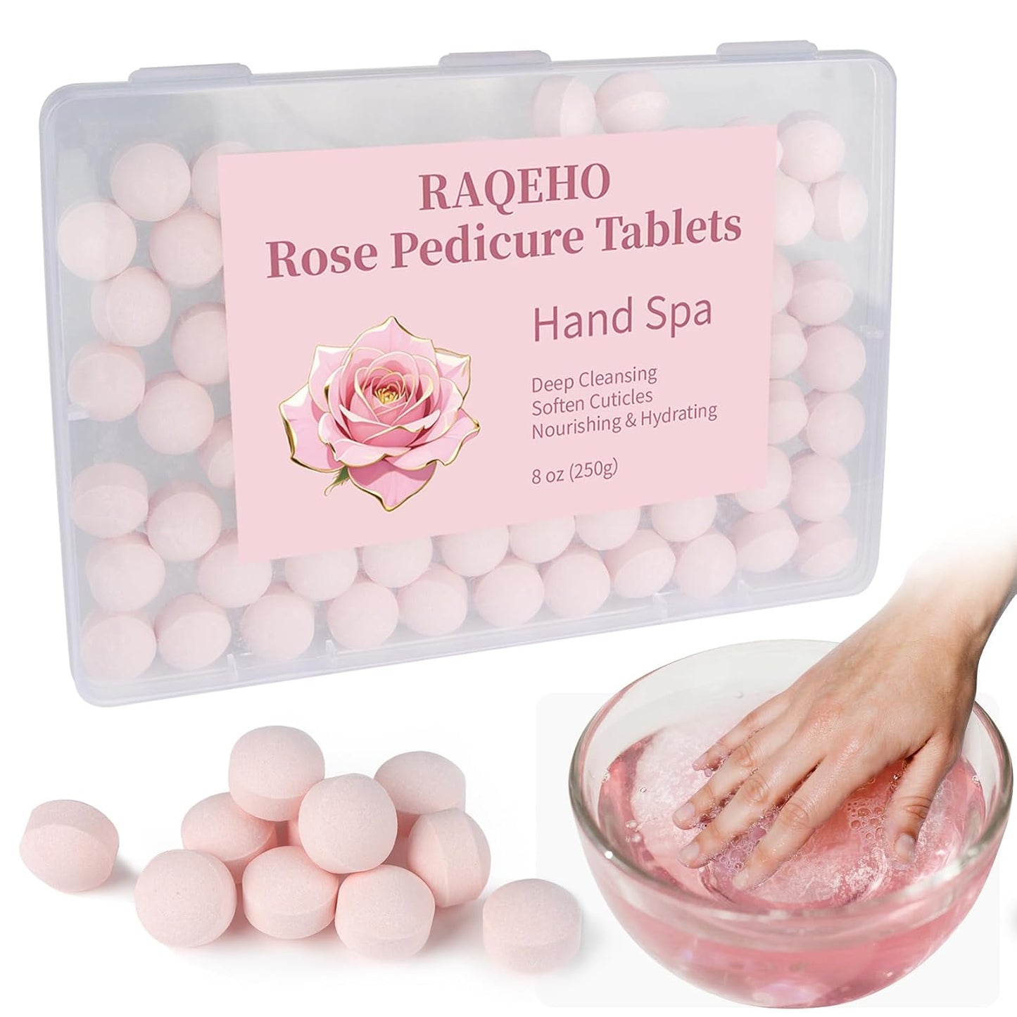 Manicure Spa Balls 8oz -Rose Soak Balls Moisturizing Tablets Cuticle Soften Bombas Efervescentes Para Pedicure Spa Nail Supplies Tools for Hand Soak Pedicure Soak Nail Care Nail Salon（80count）