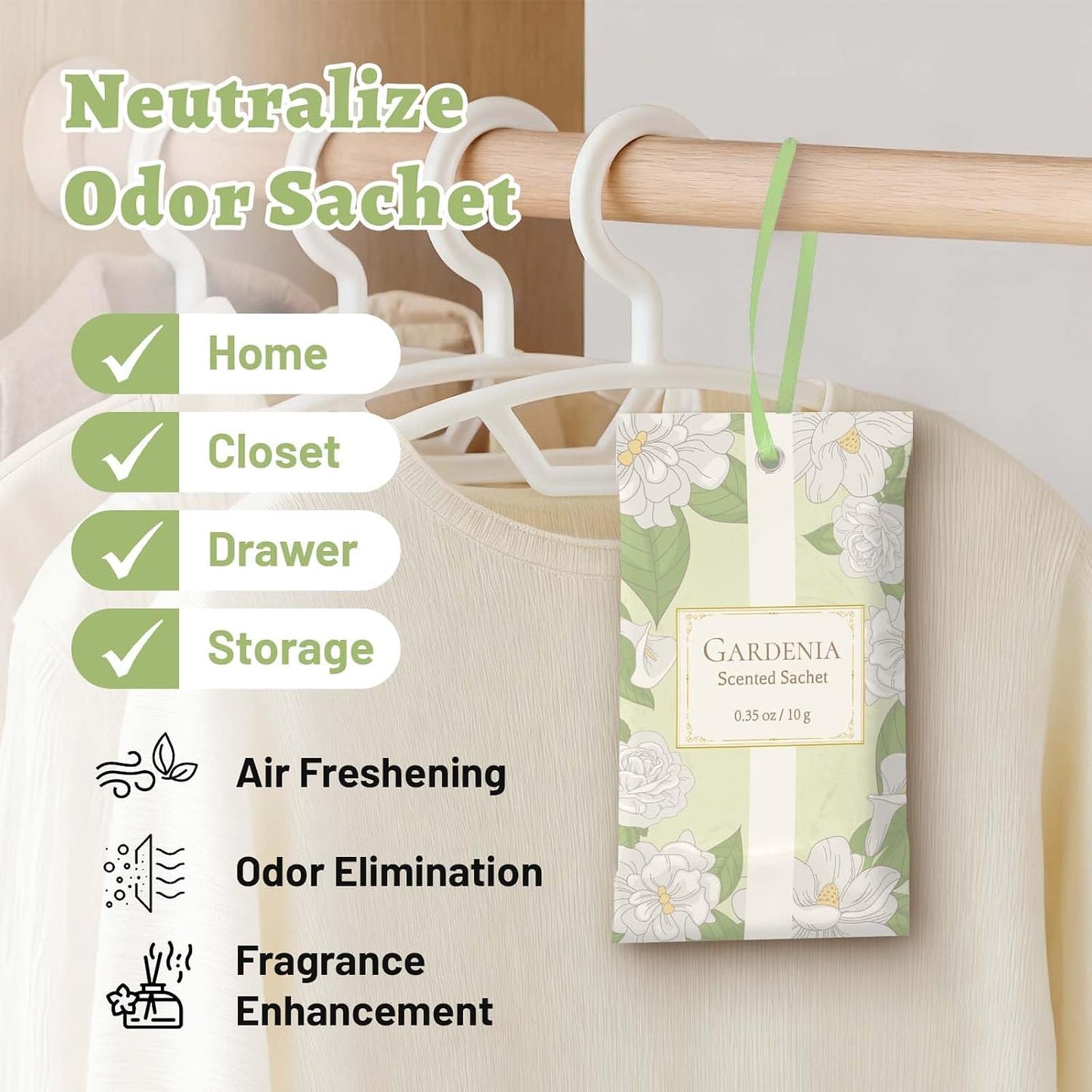 STRN Scented Sachets for Drawer and Closet, Gardenia Scented Long-Lasting Sachets, 14 Packs for Home Fragrance, Small Space Air Freshener for Wardrobes