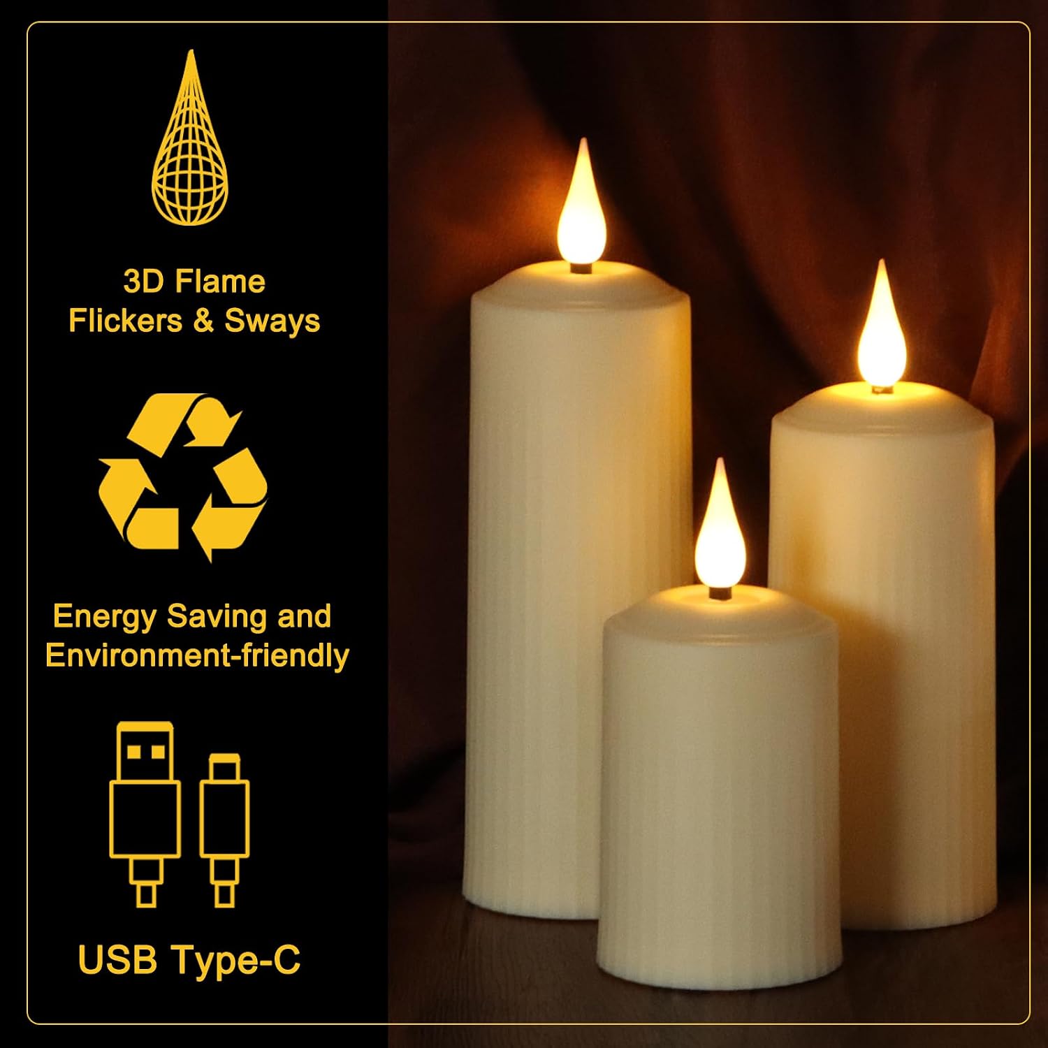 Daord Rechargeable LED Pillar Candles Flameless Flickering Candle Lights with Remote&Timer Set of 9 (D2 x H4/5.5/6.5") Classical Roman Column for Halloween Xmas Home Decor(9PCS,Rechargeable)