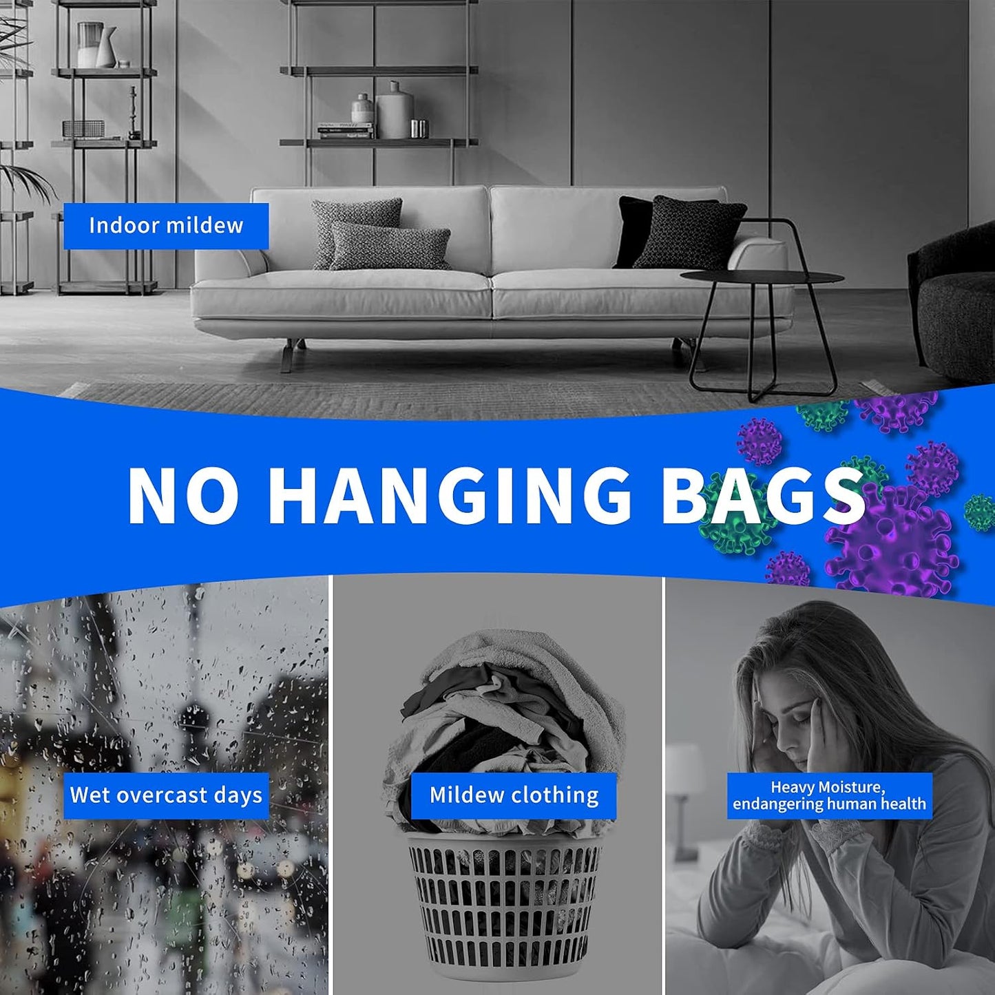 ZSZMFH 15 Pack Moisture Absorber Hanging Bags, Fragrance Free Humidity Packs, Hanging Closet Dehumidifier Bags, Moisture Absorber Packets-220g/pack.