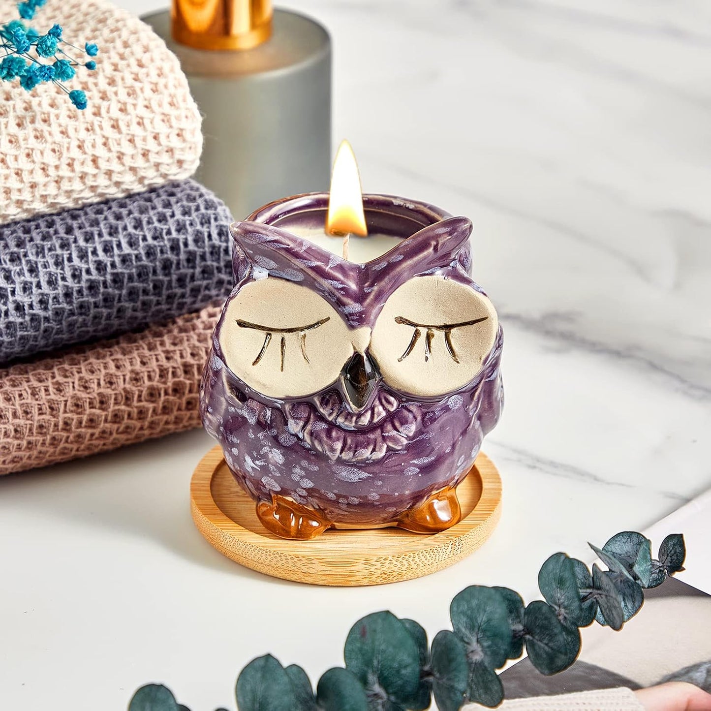 Kinforse Scented Candles Gifts for Ladies, Birthday Presents for Women,Owl Gifts for Women Lavender Candle, Best Friend Unique Happy Birthday Bath Candle Set Gift Ideas with Marbling Gift Box……
