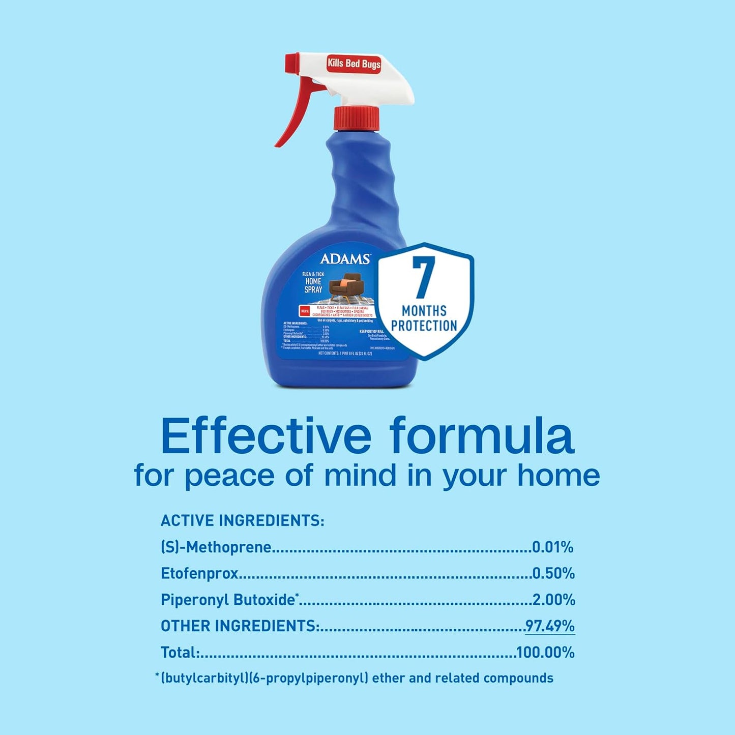 ADAMS Flea & Tick Home Spray for Indoor House Treatment, Tick and Flea Spray for Home, Carpet, Furniture & Pet Bedding, Controls Bed Bugs, Cockroaches, Spiders & Mosquitoes, 24 oz