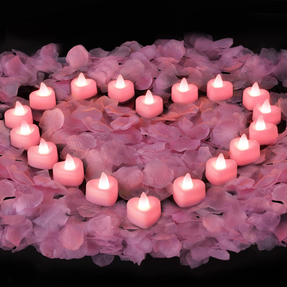Amagic 4000 Pieces Pink Artificial Rose Petals with 50 Pink Heart LED Tea Lights