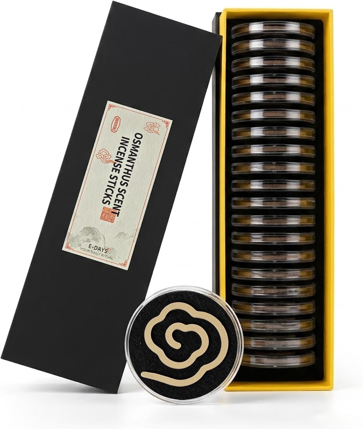Osmanthus Incense - Cloud Shape Coil Incense, Easy to Use with Fireproof Cotton, 20 Discs 50 Min Burn Time Each, Natural Home Fragrance for Relaxation, Bedroom, Gift
