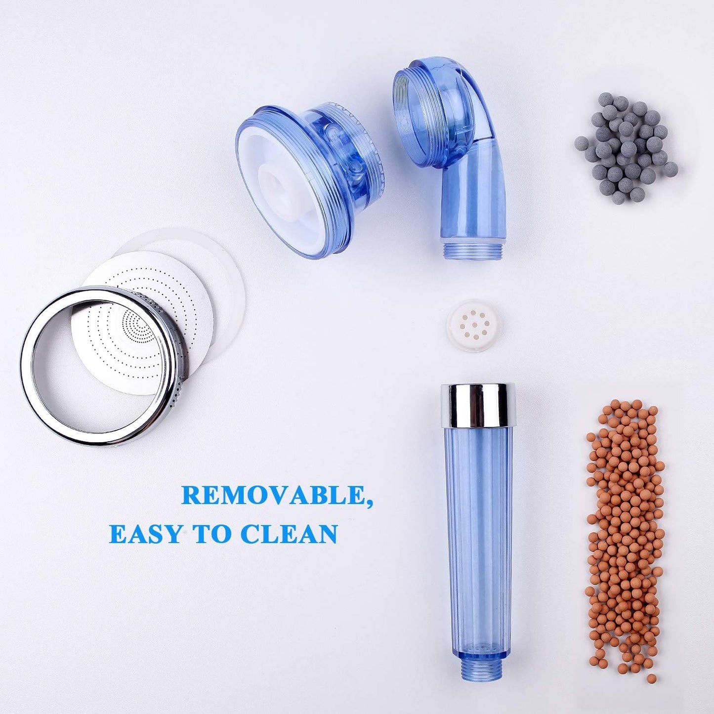 Detachable Ionic Filter Shower Head, High Pressure Showerhead with 3 Setting, Water Saving and Purify Water Quality, Stone Filter Beads Handheld Shower for Dry Hair and Skin Spa
