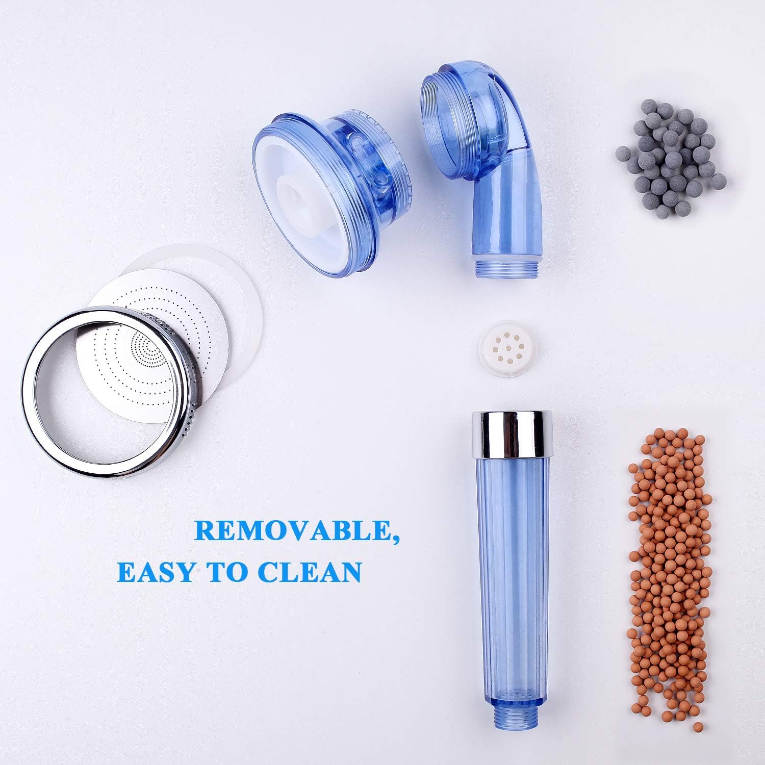 Detachable Ionic Filter Shower Head, High Pressure Showerhead with 3 Setting, Water Saving and Purify Water Quality, Stone Filter Beads Handheld Shower for Dry Hair and Skin Spa