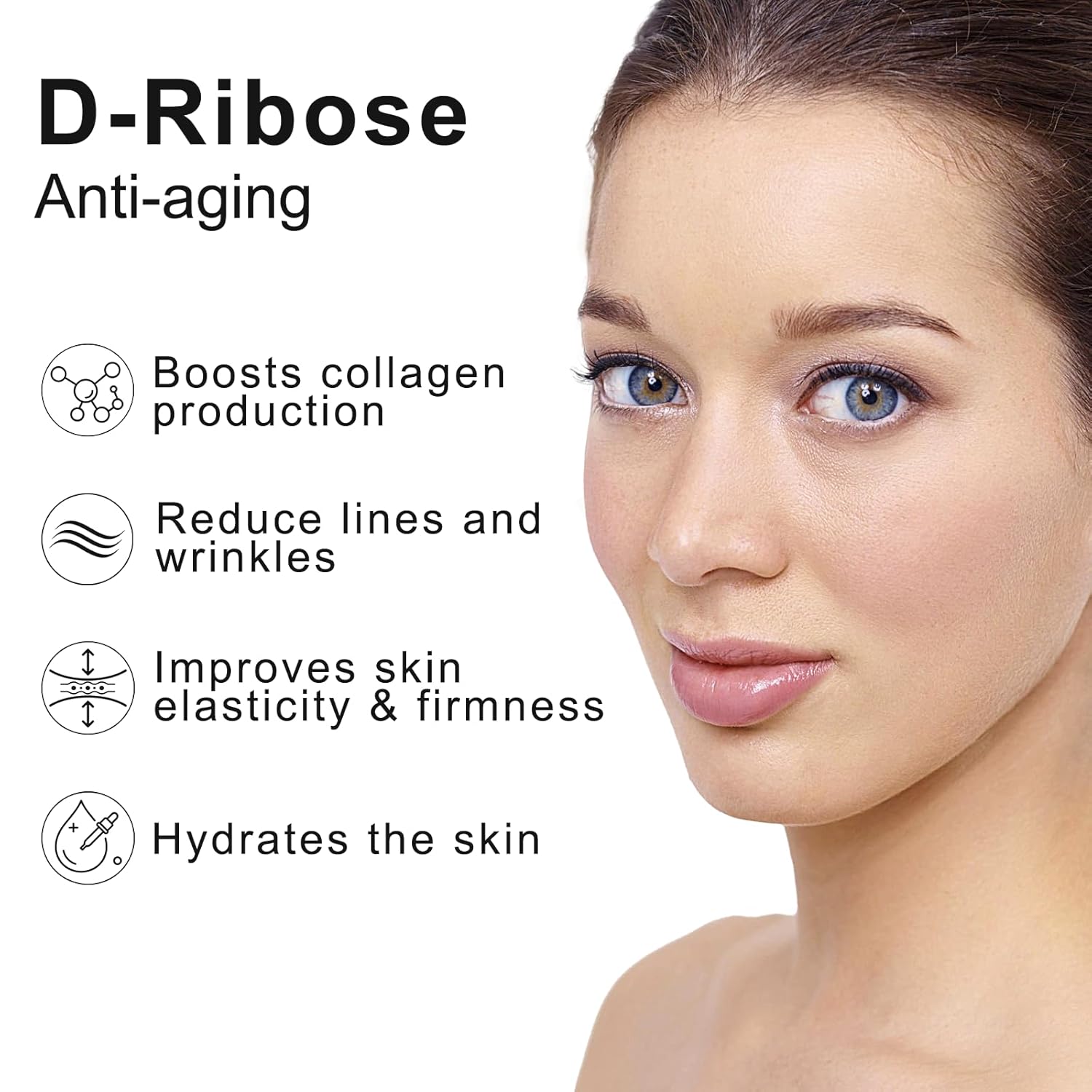 Ribose Cream, Ribose Sugar for Skin, Reduces Wrinkles, Moisturizer, Tightens & Firms the Skin, with D-Ribose Fractionated Coconut Oil and Grapeseed Oil, for All Skin Types, 2.5 oz