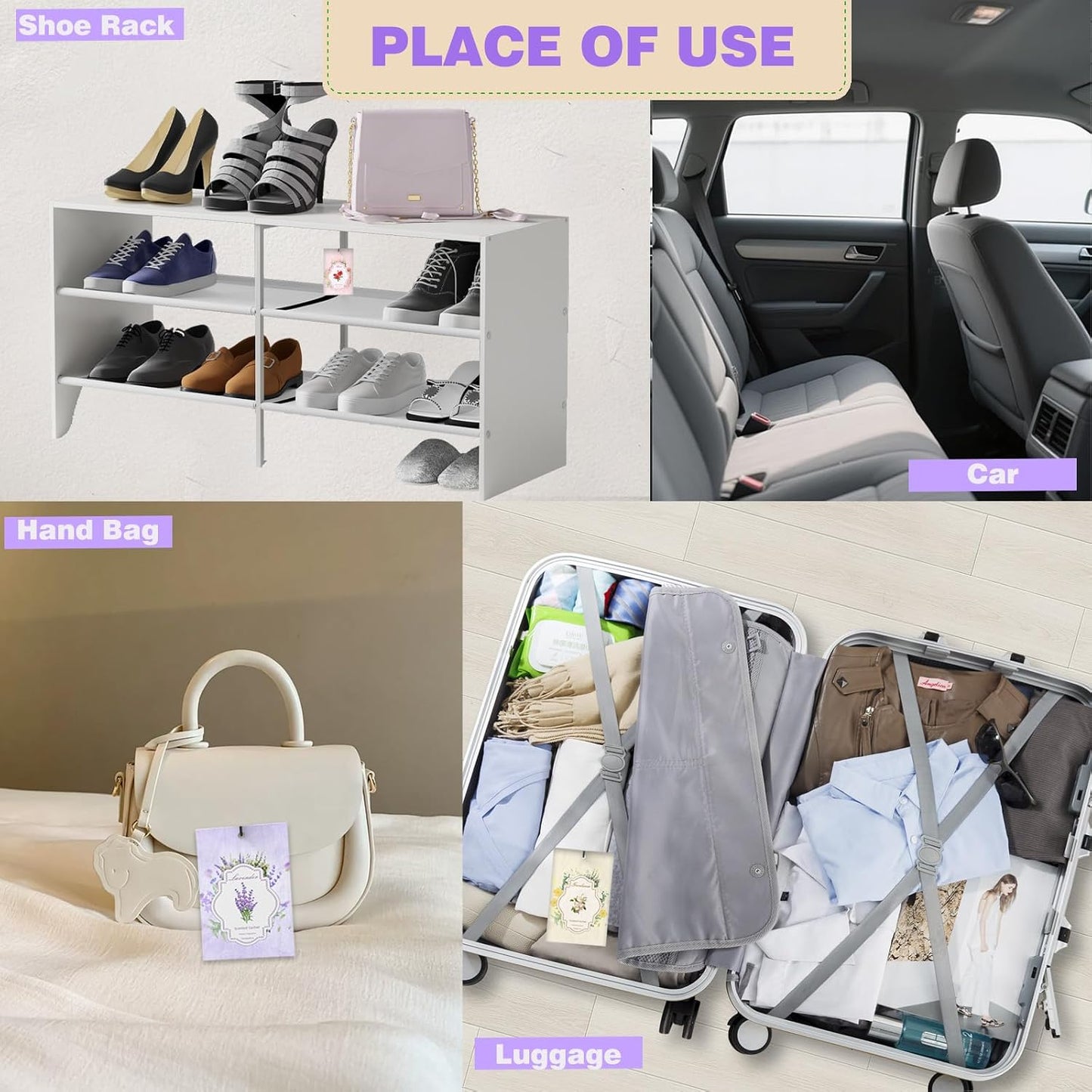 12 Packs Scented Sachets for Drawer and Closet, Long-Lasting Sachet Bags for Car & Bedroom, Home Fragrance Bags 3 Scents Option- Lavender Rose Gardenia