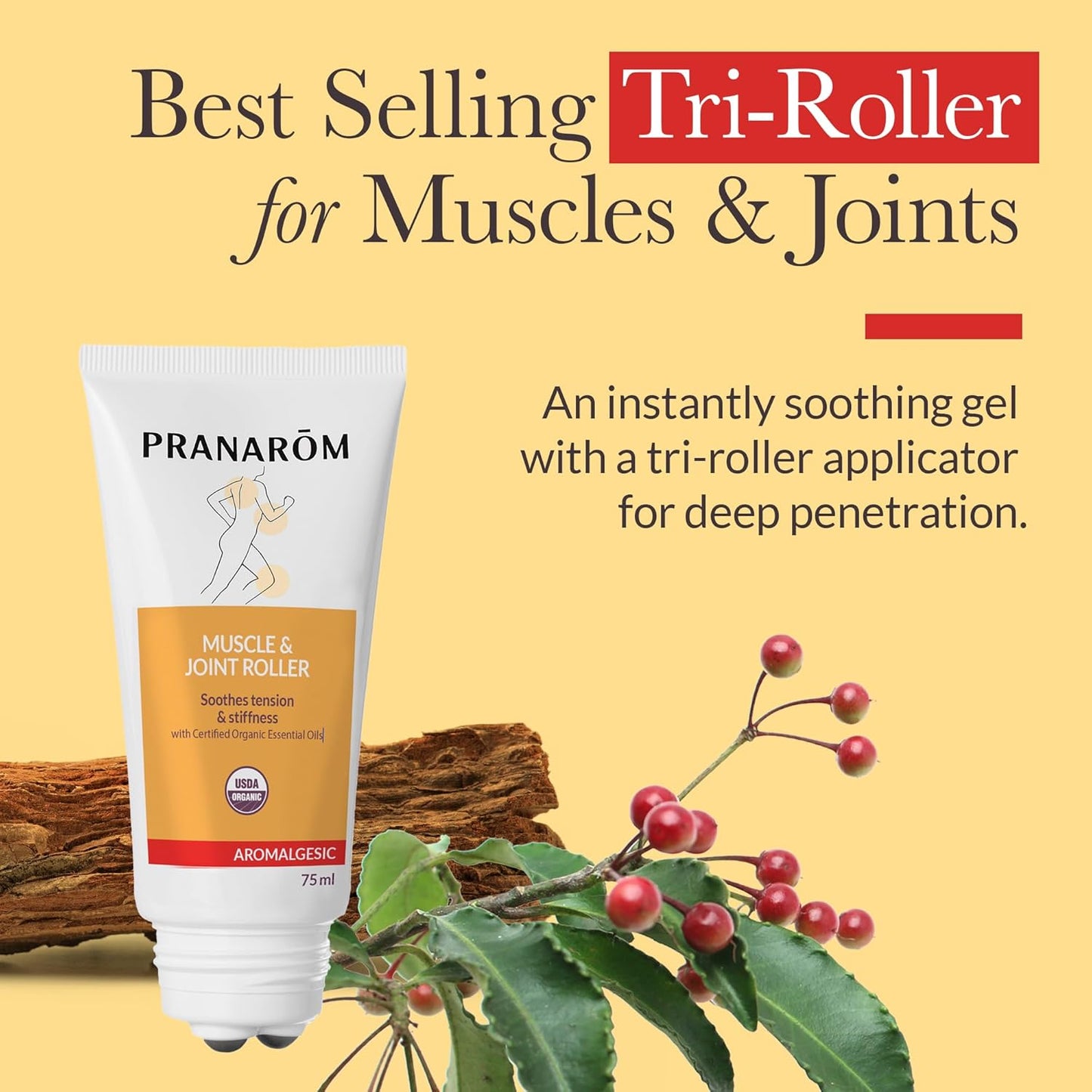 Pranarom - Aromalgesic Muscle & Joint Roller 75ml - Active Individuals- Tri-Roller Applicator, Essential Oil Blend, Organic Non-Greasy Formula, Relaxation, Meditation