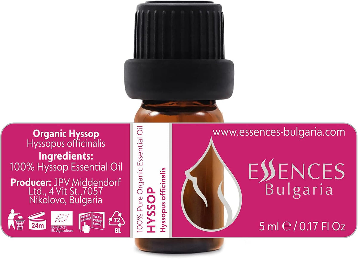 Organic Hyssop Essential Oil 1/6 Fl Oz (5ml) Hyssopus officinalis - 100% Pure and Natural Undiluted Therapeutic Grade