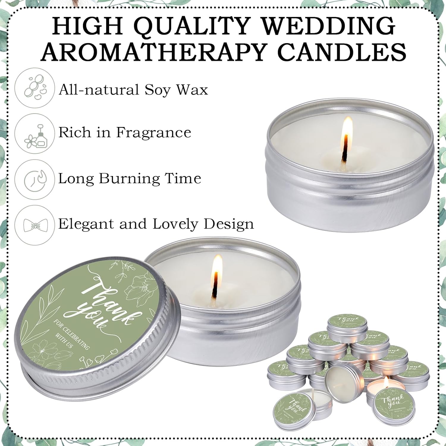 MTLEE 50 Pcs Sage Green Wedding Thank You Candles Gifts for Guests, Bridal Shower Baby Shower Favors, 1 oz Mini Lavender Scented Soy Wax Candles Tin Bulk for Birthday Aromatherapy Party Favors