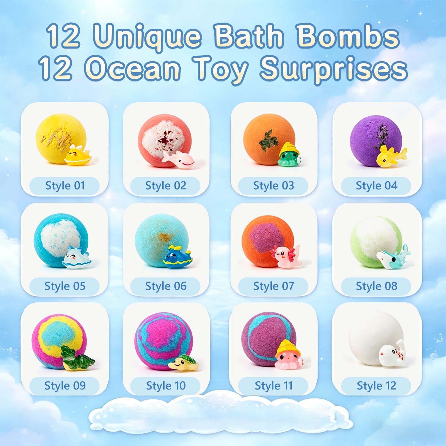 2026 New Upgraded Bath Bombs with Surprise Inside,12pcs Bath Bombs for Kids with Toy Inside,Best Birthday,Party,Surprise Rainbow Ocean Fizzy Bath Bomb Gift Set for Girls and Boys(Sea Animal)