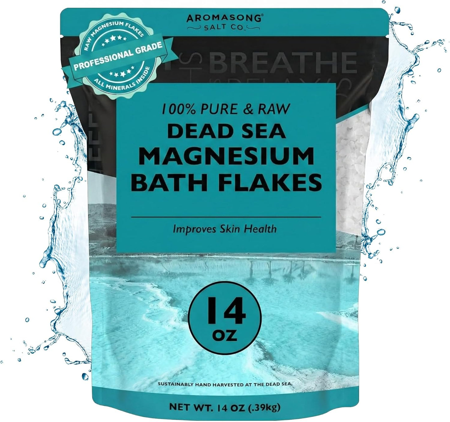 Aromasong Dead Sea Magnesium Flakes for Bath - 16,325 Mg Magnesium Chloride per Bath - Superior Alternative to Epsom Salt - Used as Muscle & Foot Soak - 14 oz Bag