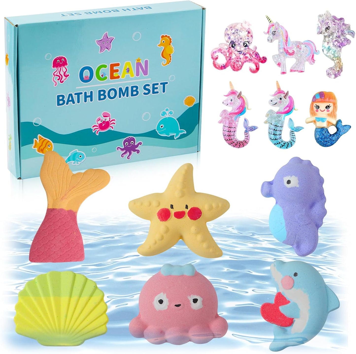 Bath Bombs for Kids Girls,Bath Toys for Kids, 6PCS XXL Mermaid Bath Bombs with Surprises - A Magical Bath Time Experience(Sea Animals)