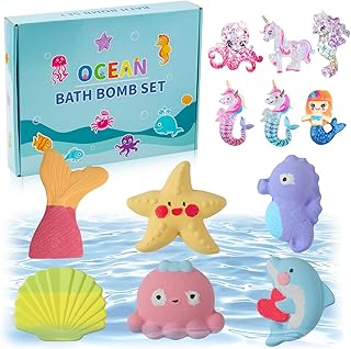 Bath Bombs for Kids Girls,Bath Toys for Kids, 6PCS XXL Mermaid Bath Bombs with Surprises - A Magical Bath Time Experience(Sea Animals)