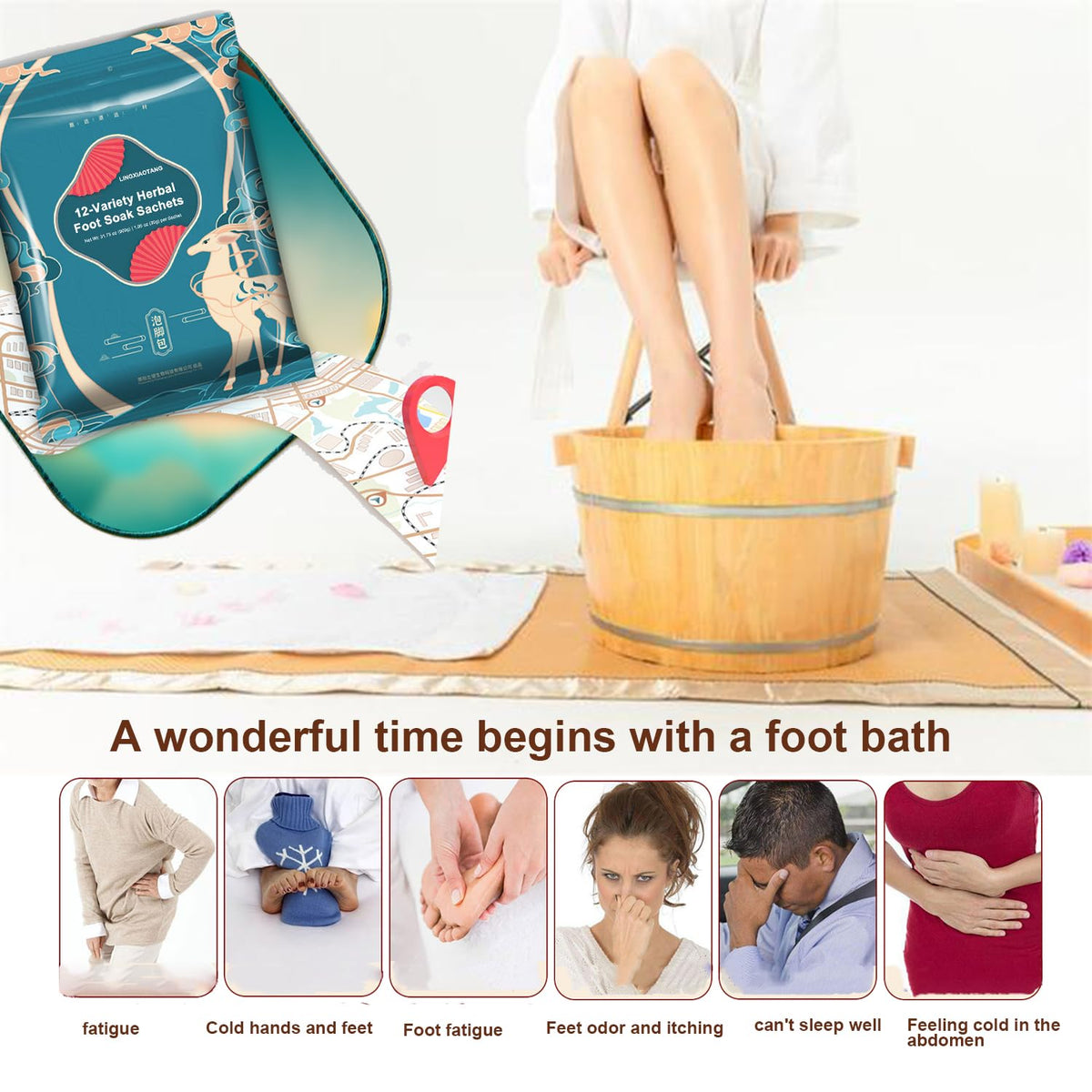 30 Bags Herbal Foot Soak Bag Set,31.74oz Herbal Foot Bath Spa Powder Kits Foot Reflexology Relax ,Mugwort,Ginger &amp; Safflower 900g