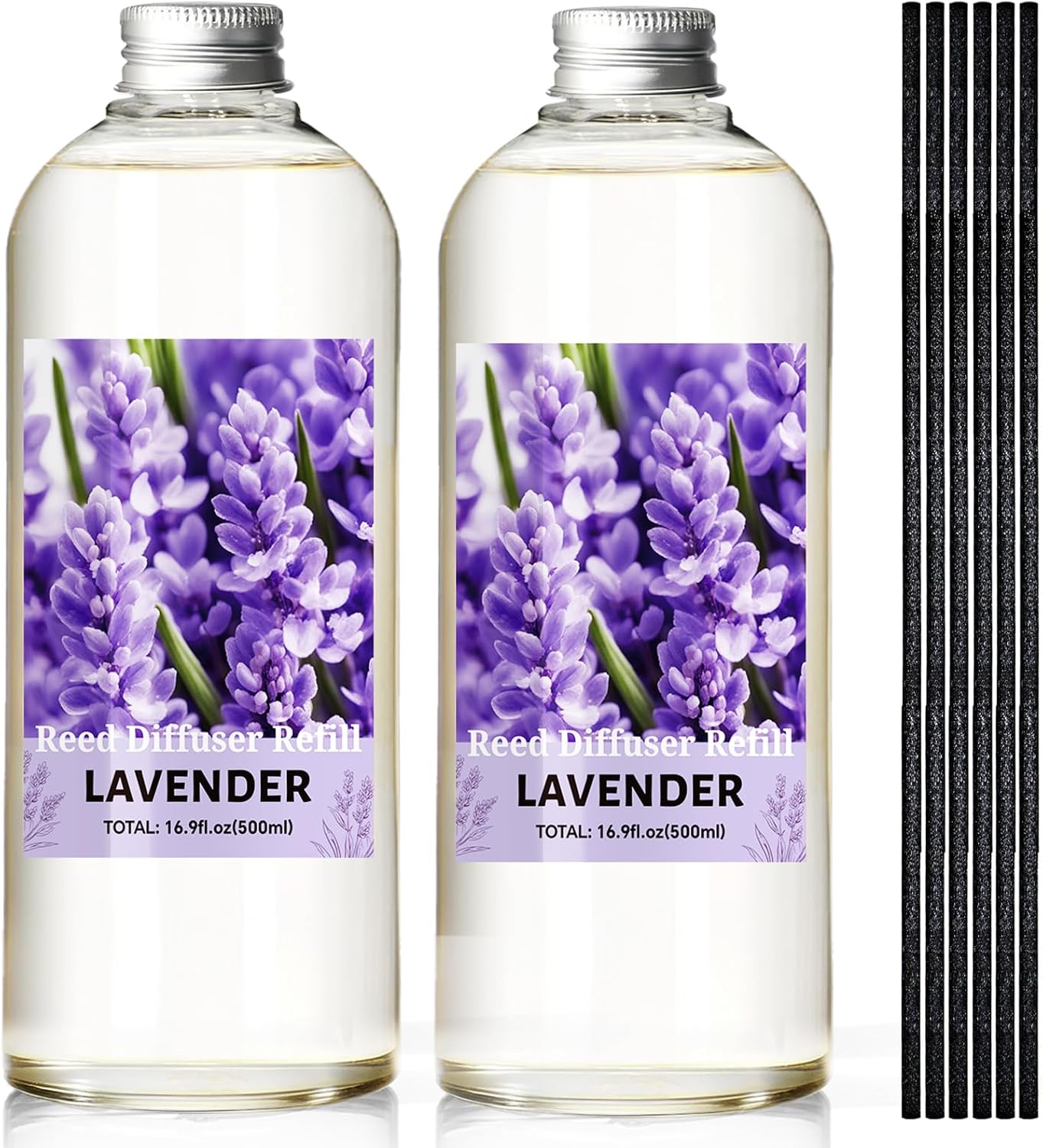 STRN Lavender Reed Diffuser Refill 1000ml Large Capacity with 12 Reed Sticks, Summer Aromatherapy for Home, Long-Lasting Fragrance for Living Room, Bedroom, Office, Bathroom