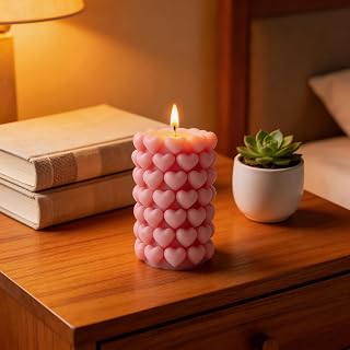 Pink Heart Shape Scented Candle,3D Love Heart Pillar Design,Natural Soy Wax Essential Oil Aroma Decorative Candle Gift for Her, Romantic Time Decor, Romantic & Aesthetic Spaces