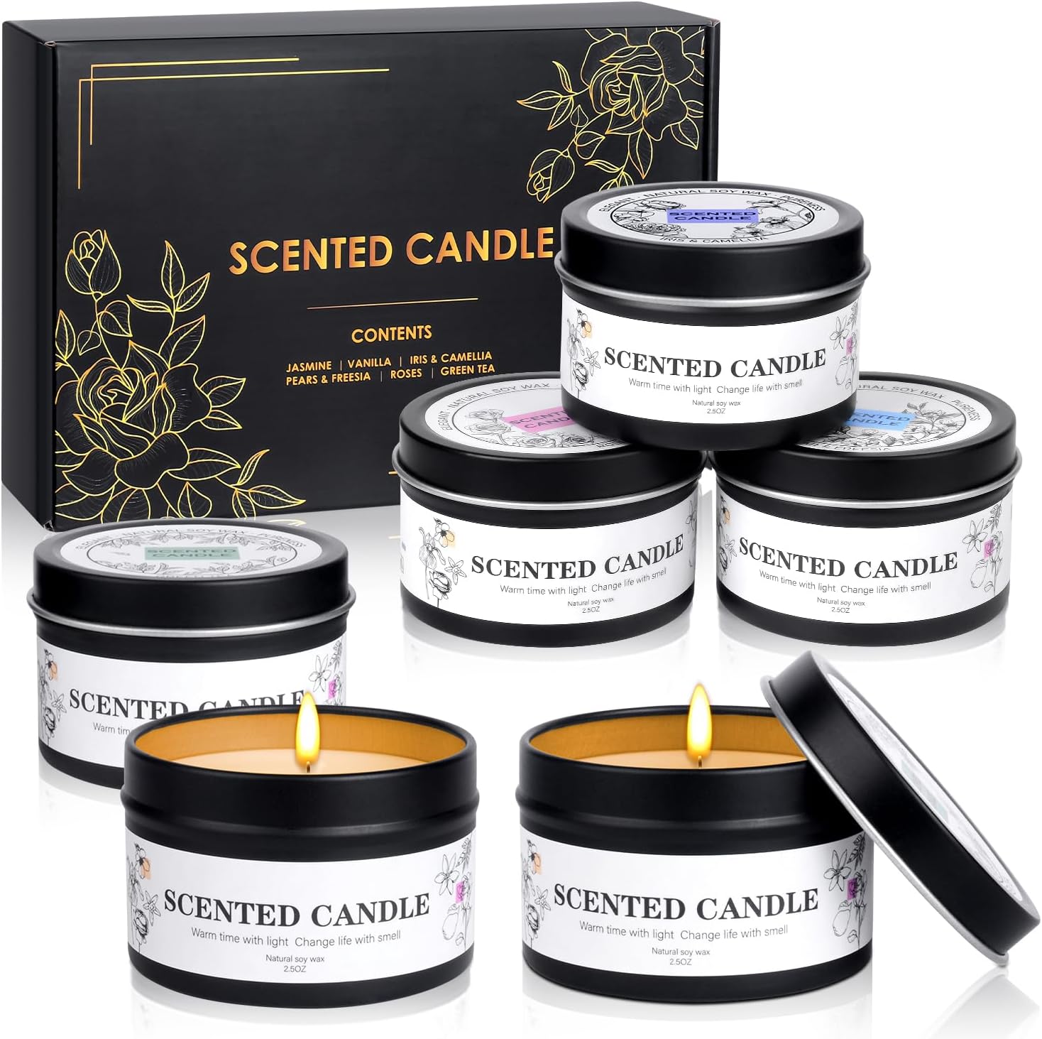 Scented Candles for Women and Men, 6 Pack Aromatherapy Candles for Home Scented, Natural Soy Jar Candle Bulk Gift Set for Christmas Birthday Thanksgiving Mother Coworker