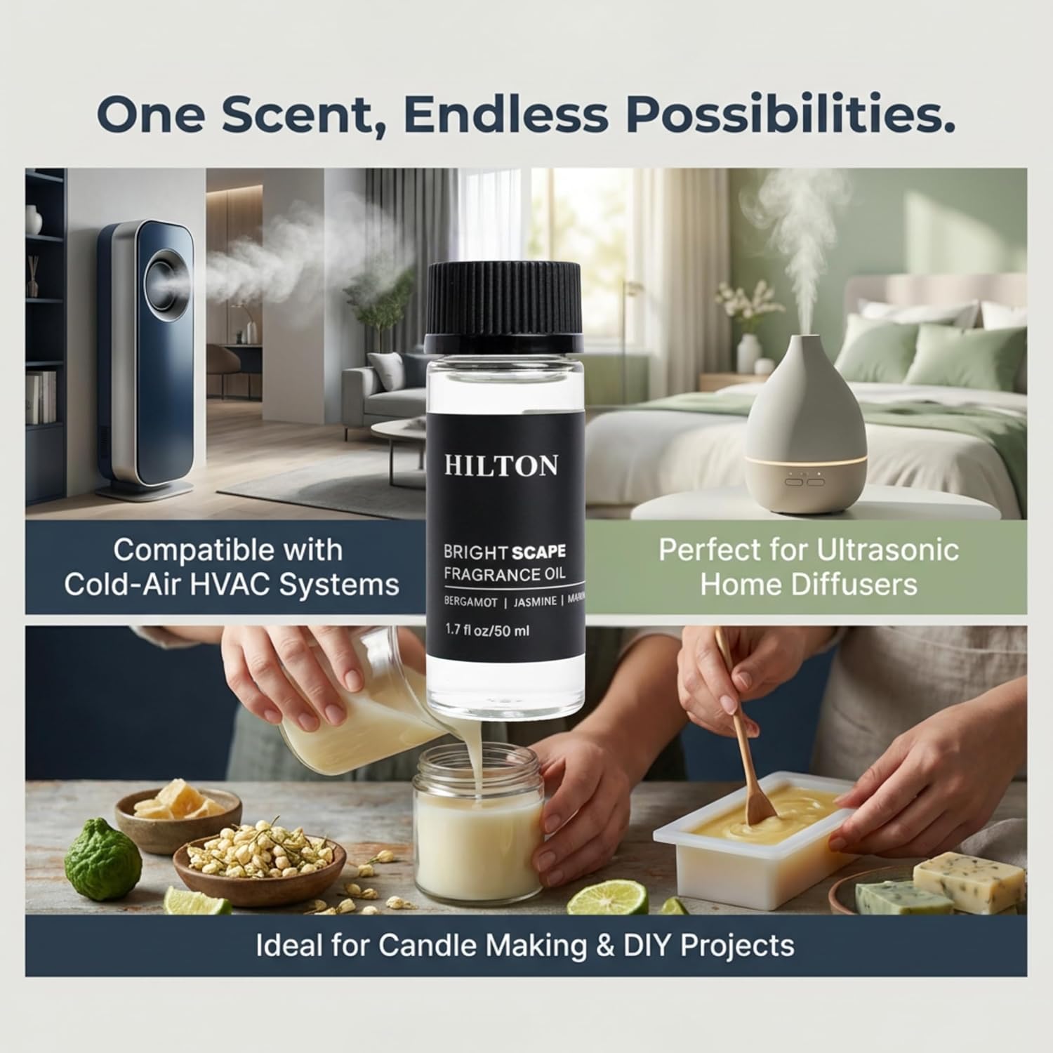 Hotel Lobby Diffuser Oil Refill for Ultrasonic & Waterless Diffuser - Hilton Hotel Inspired Scent - White Tea, Bergamot & Marine - for Home Fragrance, Crafting & DIY - 1.7 fl oz