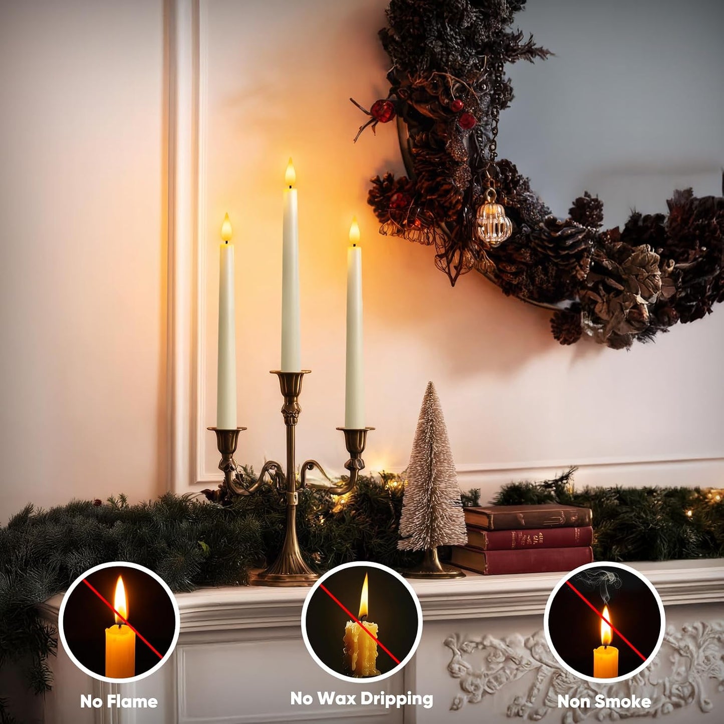 12 Pcs Flameless Taper Candles with Remote, Timer, Plastic Battery Operated Window Candles, 9.6 Inches Ivory LED Candlesticks, for Halloween Christmas Home Decoration