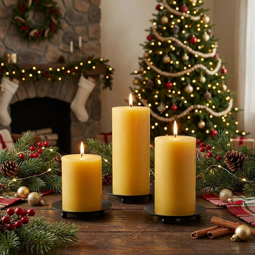 4.3" Large Iron Candle Holder Plate with Ball Feet, Metal Pillar Candle Stand Base, Decorative Centerpiece Tray for Table, Wedding, Spa & Home Decor (Matte Gold 2 Pack)