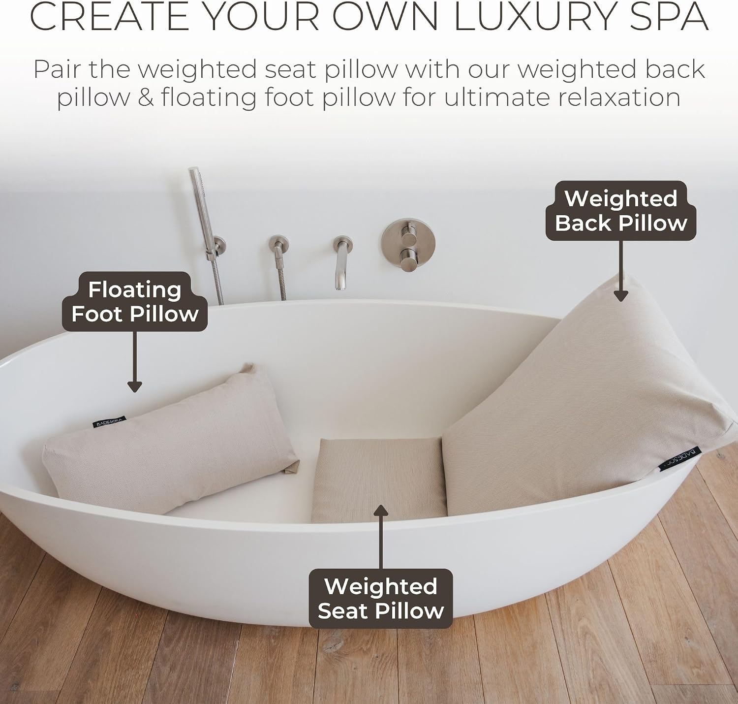 BADESOFA® Luxury Bathtub Seat Cushion – Bath Pillow for Tub, Quick-Dry & Washable, Non-Slip Weighted Tub Pillow, Home Spa Accessoire for Bathtub & Hot Tub in Charcoal