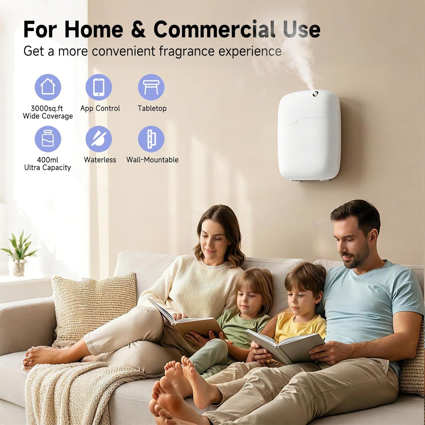 Waterless Essential Oil Diffuser - 3000 Sq.Ft Coverage, Whole-House Scent Diffuser Machine for Aromatherapy, 400ml, App Control Cold Air Oil Diffusers for Home Hotel Large Room Office Father Gifts