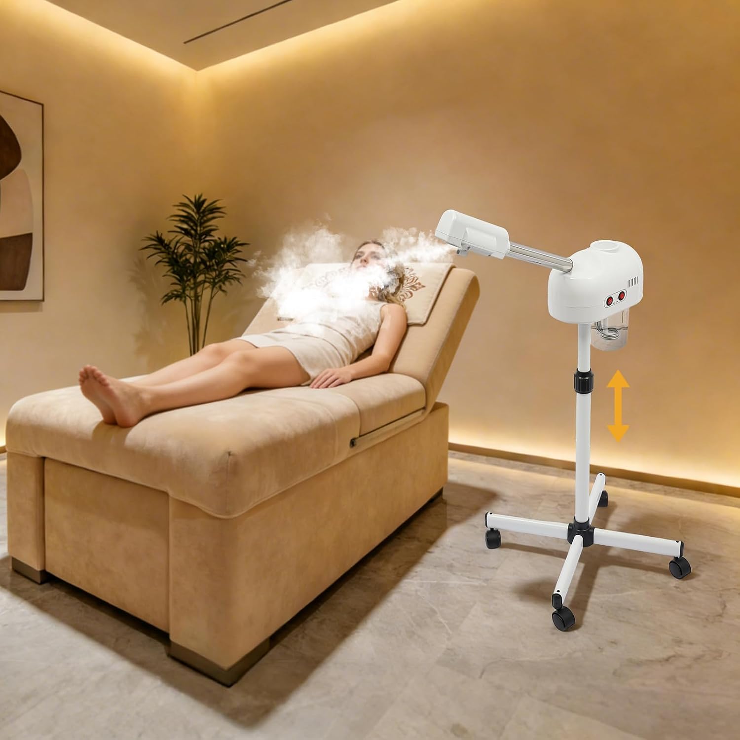 Professional Facial Steamer, Ozone Facial Steamer Warm Mist Skin Care Equipment with 360° Rotatable Nozzle Adjustable Height Wheels for Home Salon Spa Beauty