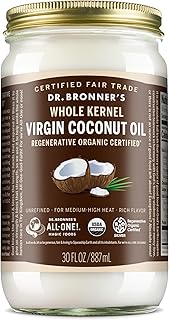 Dr. Bronner's - Organic Virgin Coconut Oil (Whole Kernel, 30 Ounce) - Coconut Oil for Cooking, Baking, Hair and Body, Unrefined and Fresh-Pressed, Rich and Nutty Flavor, Fair Trade, Vegan, Non-GMO