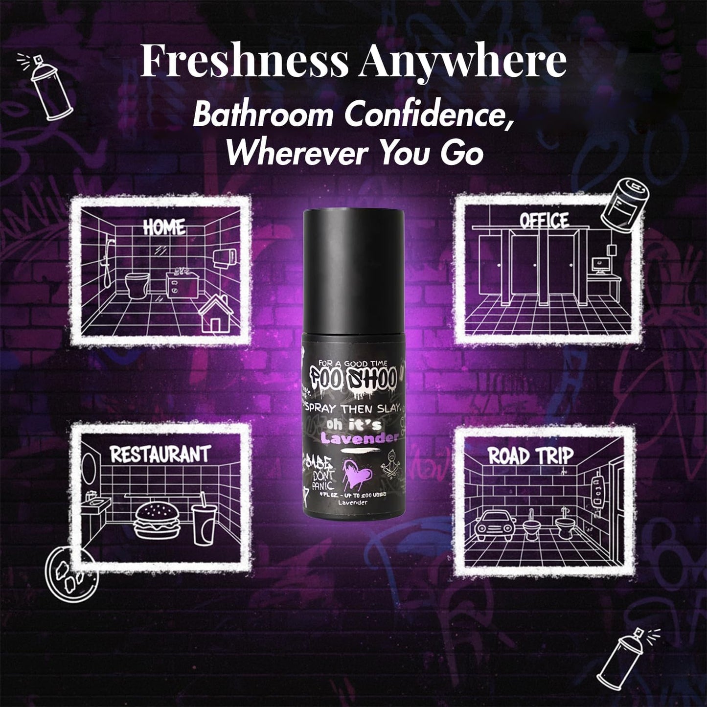 Pooshoo Lavender Vanilla Before You Go Toilet Spray - Bathroom Odor Eliminator Traps Odors & Leaves A Fresh, Soothing Fragrance - Poop Spray for Home & Travel - 2oz