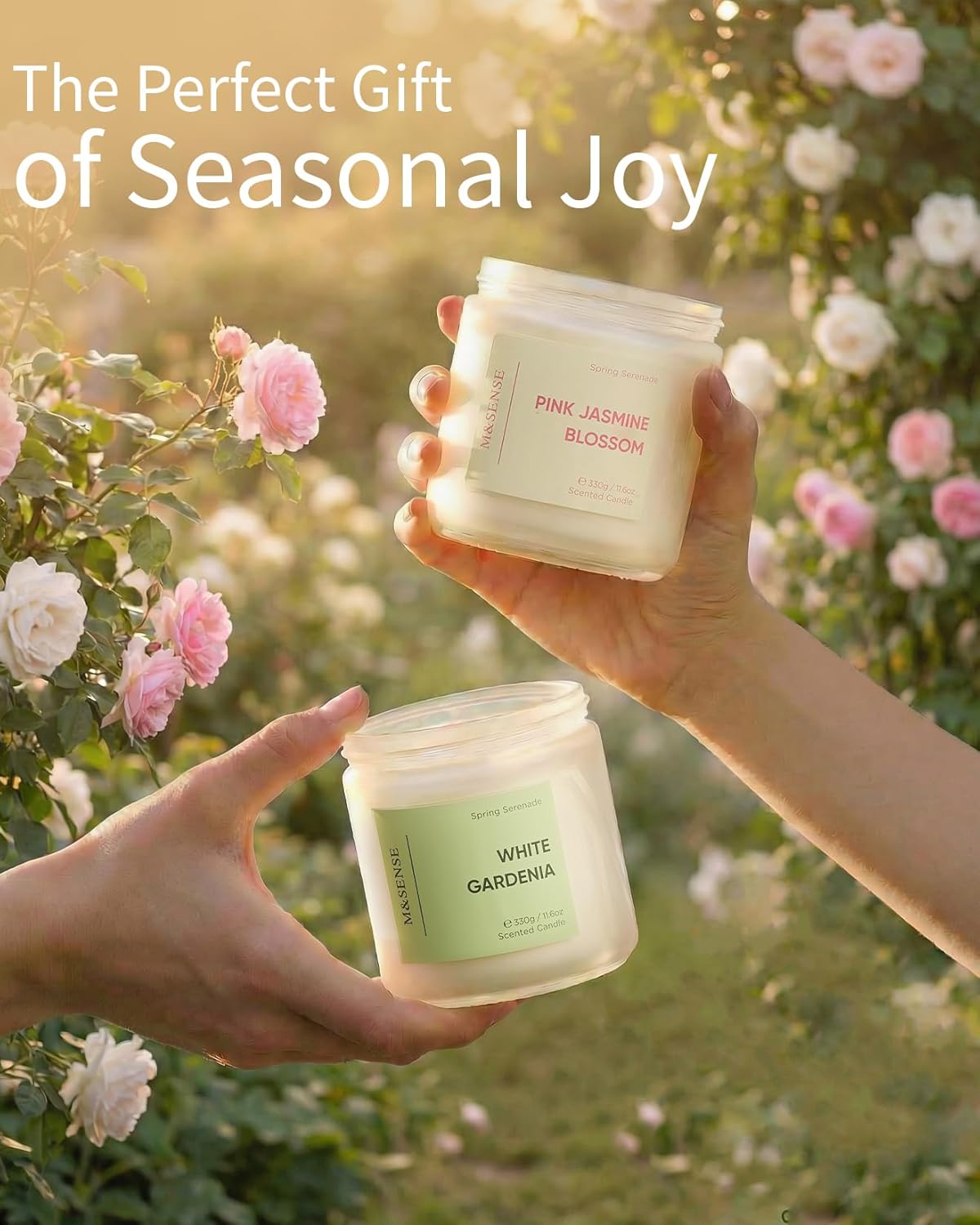 M&SENSE White Gardenia Scented Candle, 11.6oz Natural Soy Wax Non Toxic, 70-Hour Long Lasting Burn Time, 2-Wick Aromatherapy Gifts for Her, Spring Home Refresh & Romance