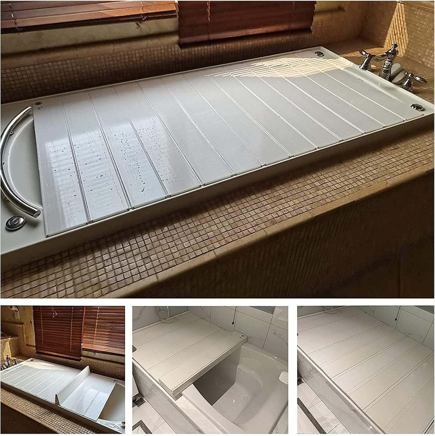 Bathtub Caddy Tray Spa Bathtub Caddy Organizer Bottom Bathroom Organizer 1.2cm Thick Folding Dust Board Bathtub Insulation Cover White (80x135cm)