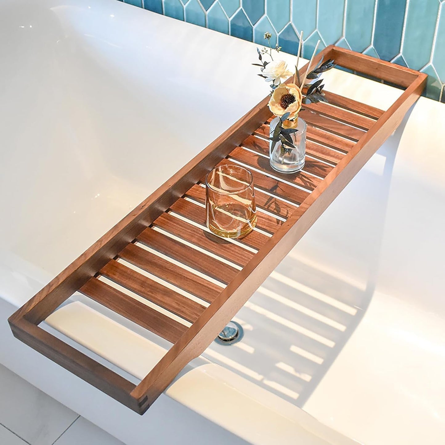 Walnut Bathtub Tray Caddy - Large Slatted Bath Board for Spa, Versatile Bath Accessories, Ideal for Women, 80x4.5cm (3x6inch) - Perfect for Relaxation Walnut 86x22cm(34x9inch)