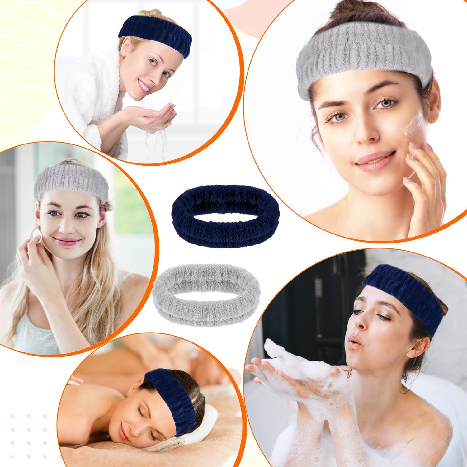 2Pcs Spa Headband, Head Bands Mens Hair Band Makeup Headband for Washing Face Absorbent Elastic Skin Care Headband Wrap for Women Yoga Sports Shower Exercise