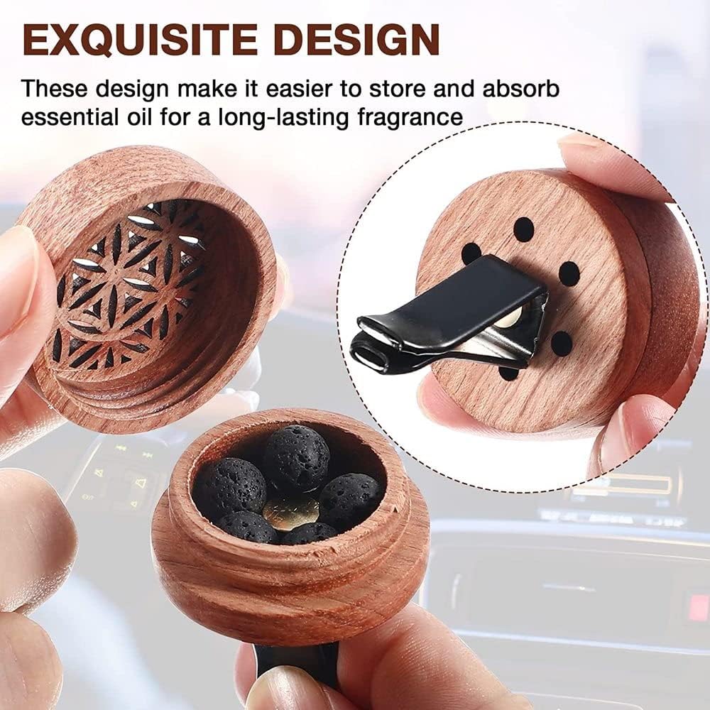 2 Pcs Wooden Essential Oil Aroma Diffuser Portable Mini Diffuser with Lava Stone Scent Diffuser Clip Air Freshener Used in Office Bedroom