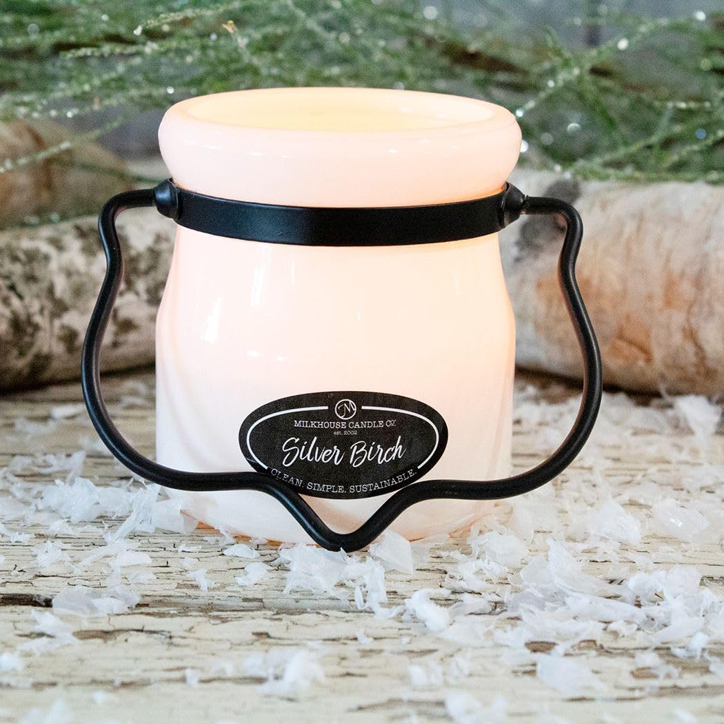 Milkhouse Candle Company Silver Birch Soy Candle - Evergreen | Birch | Warm Spice Scented - 5 oz Cream Jar with Lid, 35+ Hour Burn Time, Made in the USA