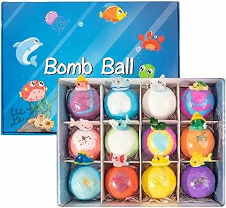 Ocean-Themed Bath Bombs for Kids with Surprise Toys Inside, Natural Essential Oil Bath Fizzies Organic Shea Butter & Sea Salt - Birthday Gifts for Boys & Girls (12pcs)