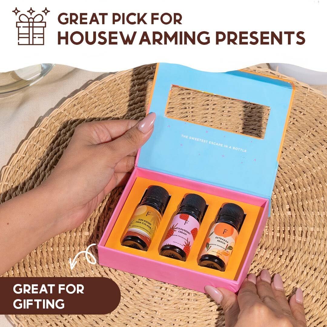 Folkulture Fruity Essential Oils Set for Diffuser | Pack of 3 Fruity Aromatherapy Oils – Peach, Strawberry | Refreshing Home Fragrance for Relaxation & Every Day Gifts Set