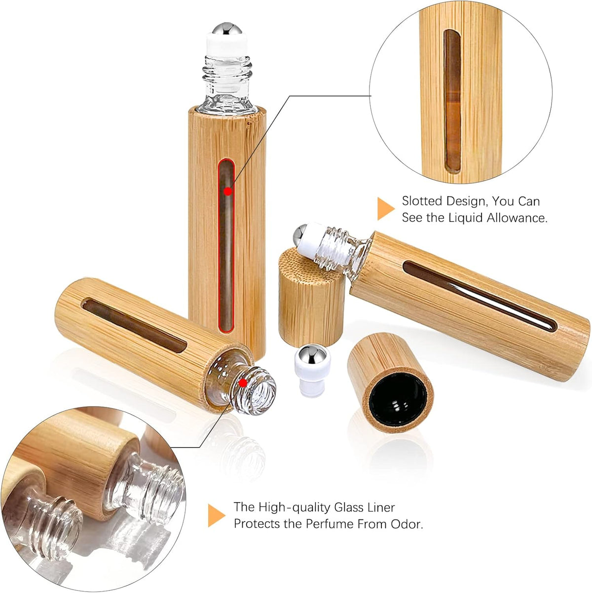 KALYLOC 12Pcs 10ml Bamboo Roll on Bottles for Essential Oils Refillable